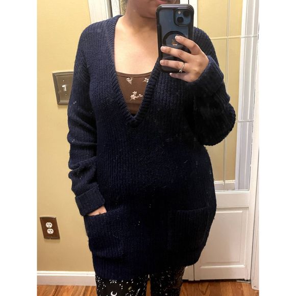 Vintage Fall River Knitting Mills Wool Blend Tunic Length V Neck Sweater Size M - Picture 2 of 5